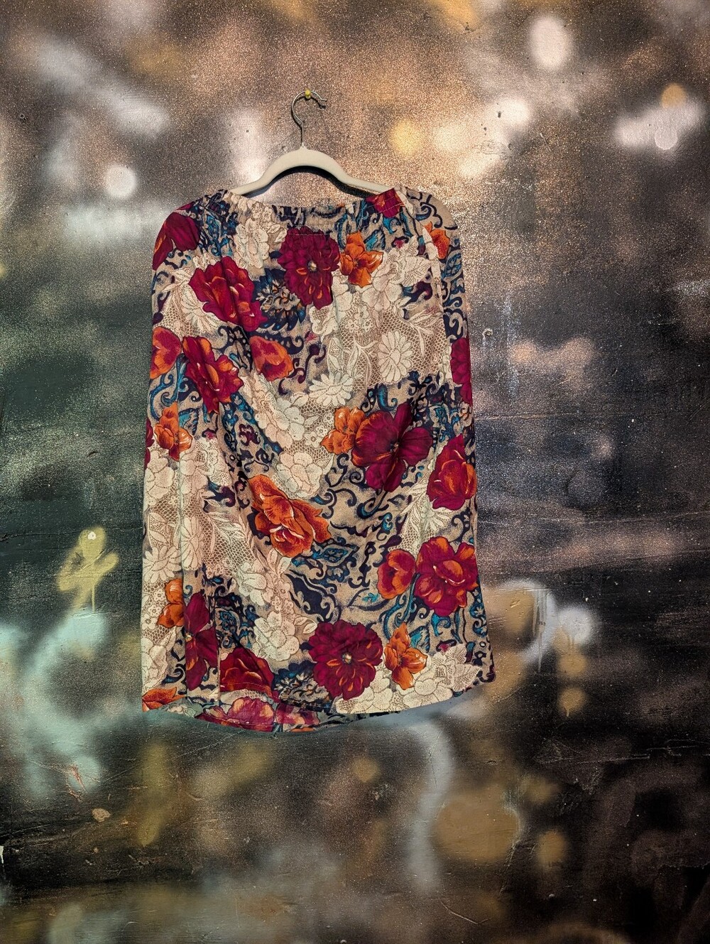 villager Floral Peasant Blouse in Red, Orange & Blue